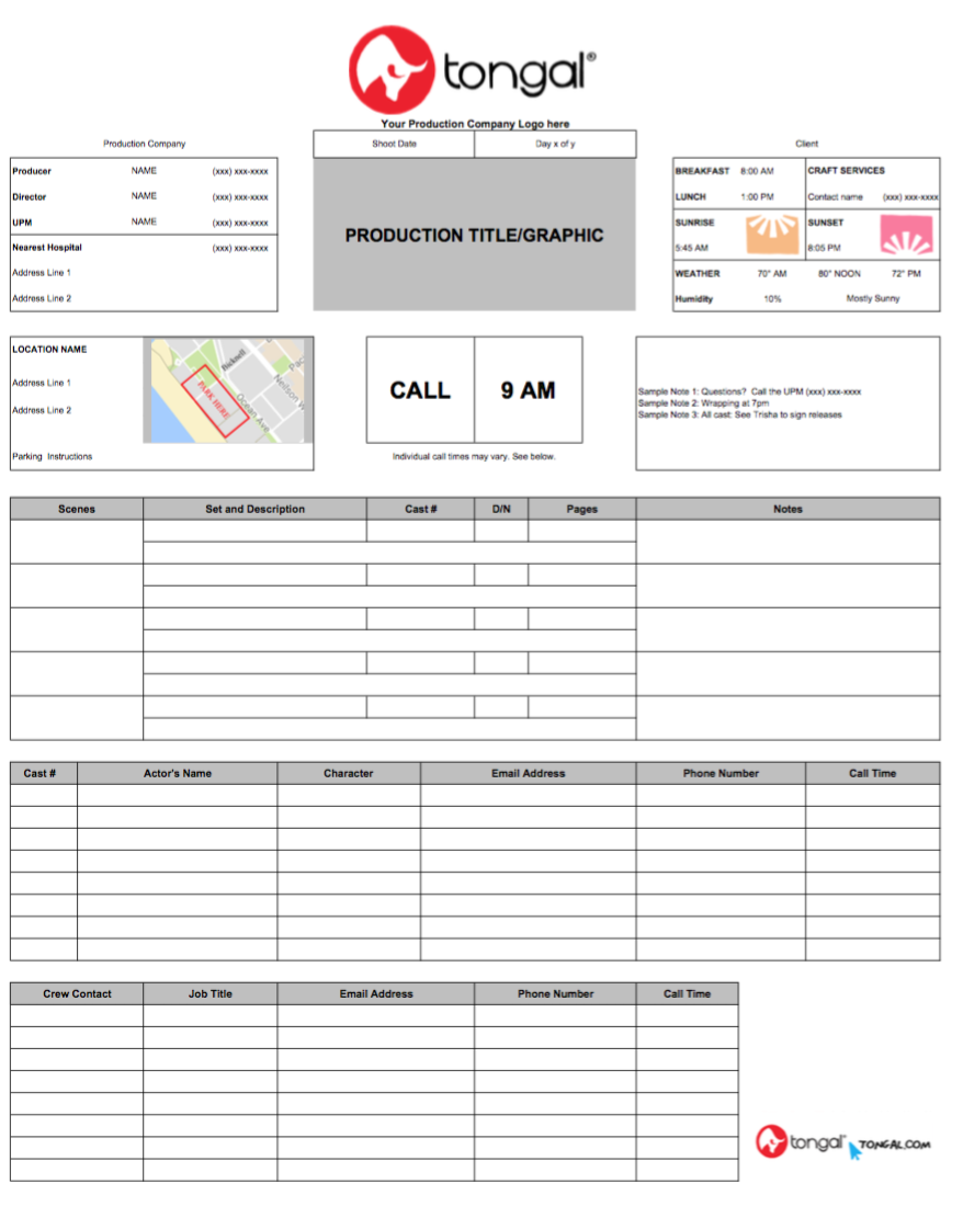 call sheet template introducing the tongal call sheet template call sheet template introducing the tongal call sheet template