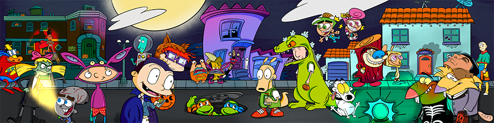 Nickelodeon characters from Rugrats, Ren & Stimpy, Fairly Oddparents, & more trick or treating